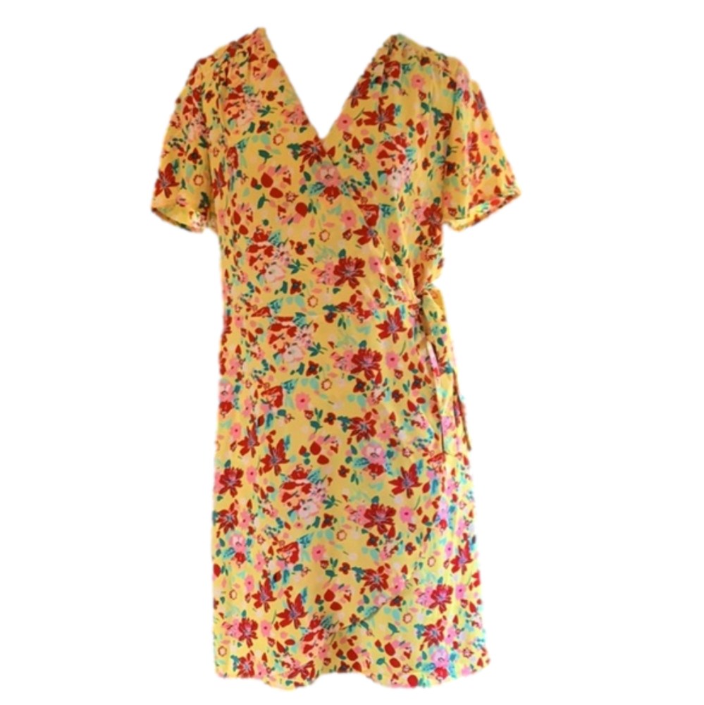 J Crew yellow floral wrap dress size 12.